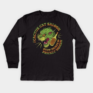 Cactus Cat Saloon - Stiff Drinks & Prickly Women Kids Long Sleeve T-Shirt